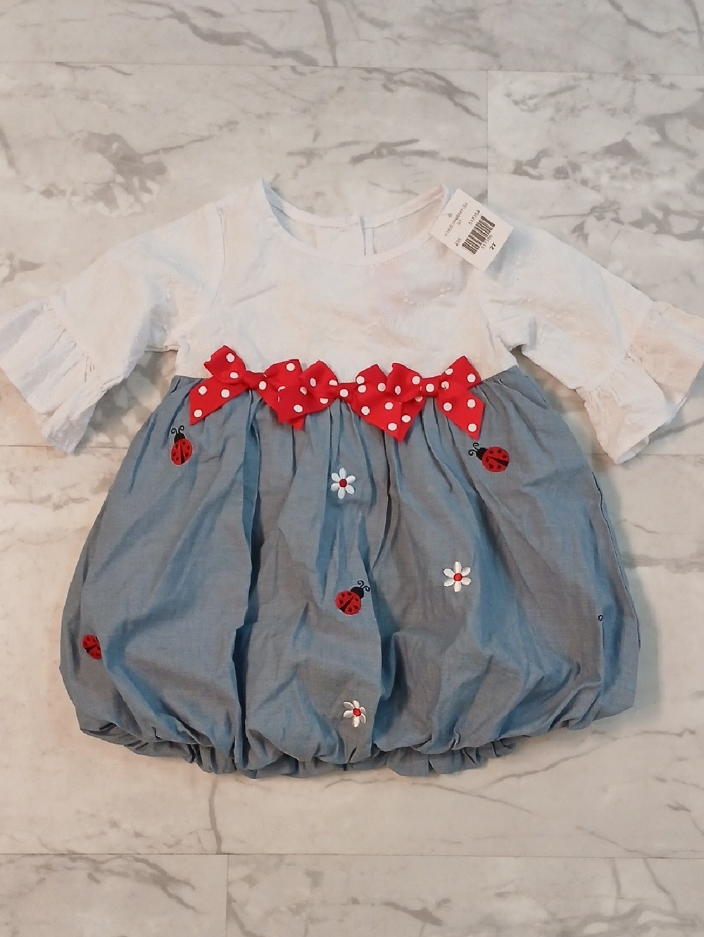 2T Bubble Dress with Ladybugs and Flowers